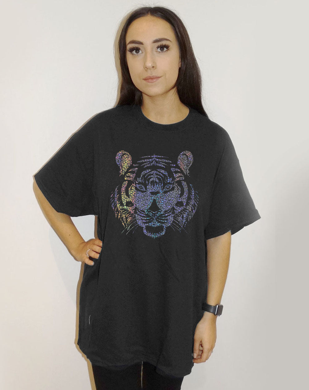 Roaring with Vision Tiger Print Black Tshirt