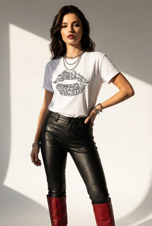 Tshirt with Positive Slogan Lip Print