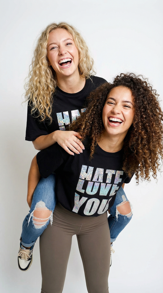 Gold Half-Hearted Love Hate Tshirt In Black