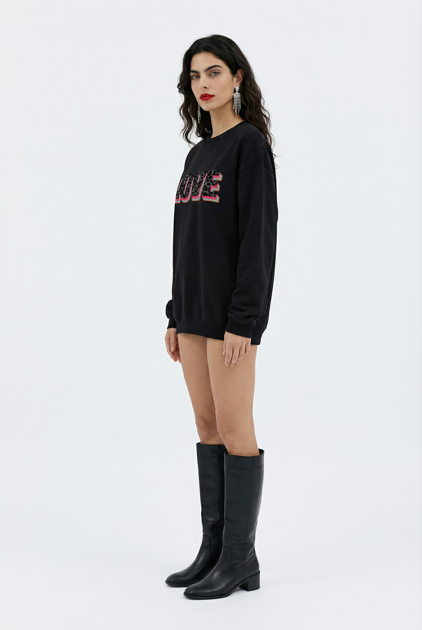 Wildly in Love Black Leopard Graphic Text Sweatshirt in Black