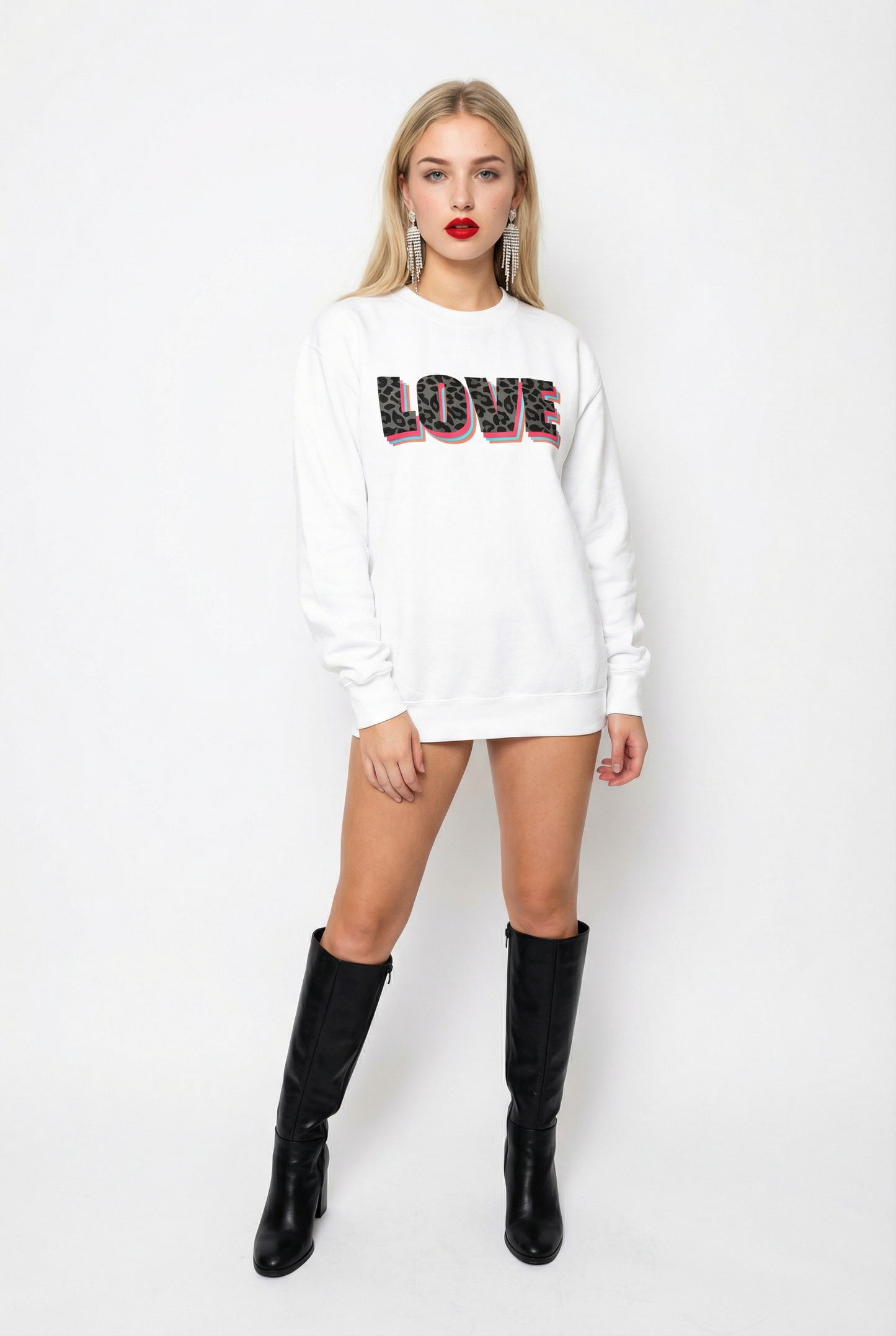 Wildly in Love Black Leopard Graphic Text Sweatshirt in White