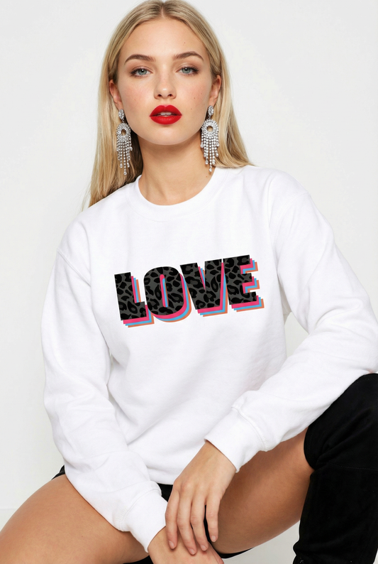 Wildly in Love Black Leopard Graphic Text Sweatshirt in White