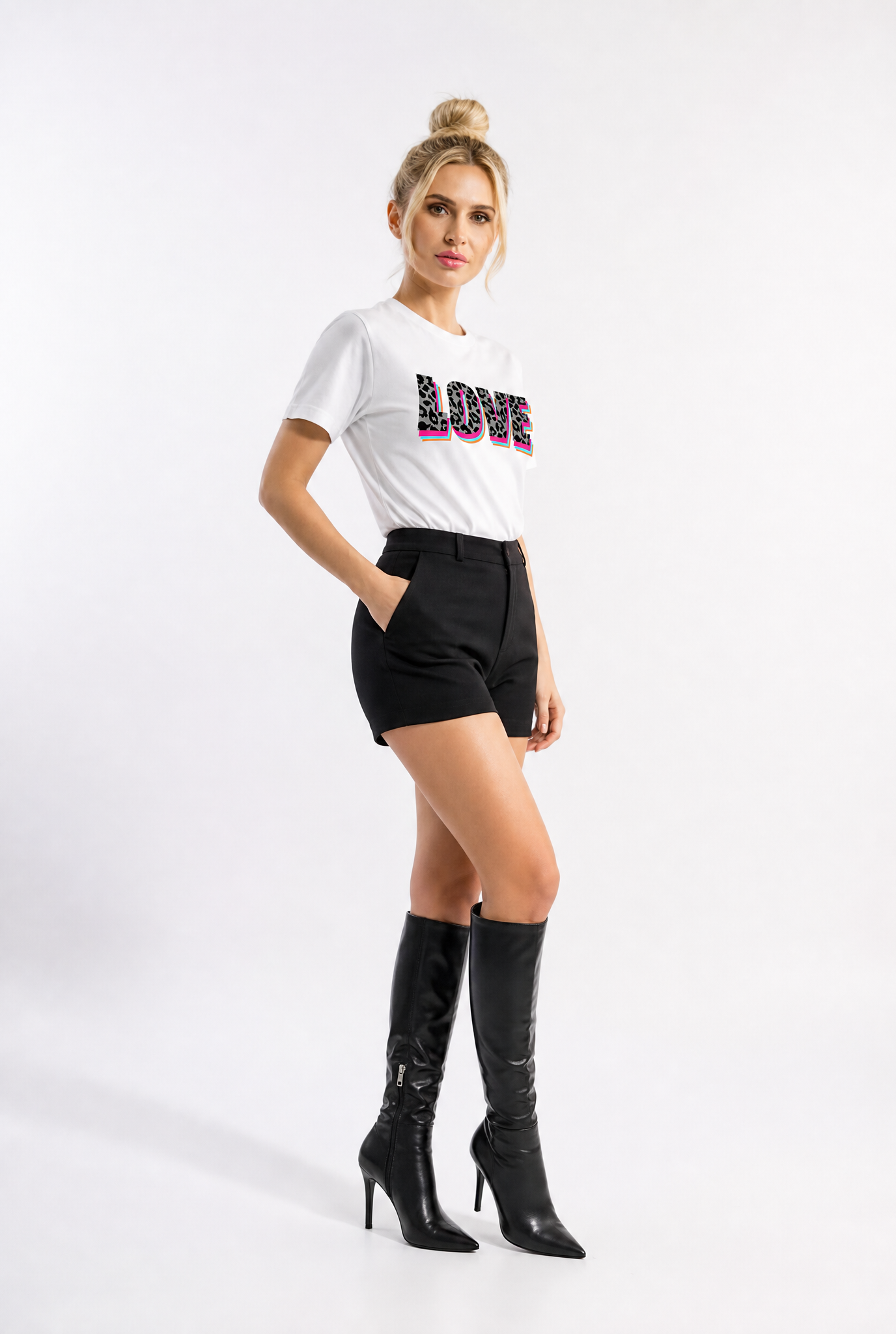 Wildly in Love Black  Leopard Graphic Text Tshirt in White