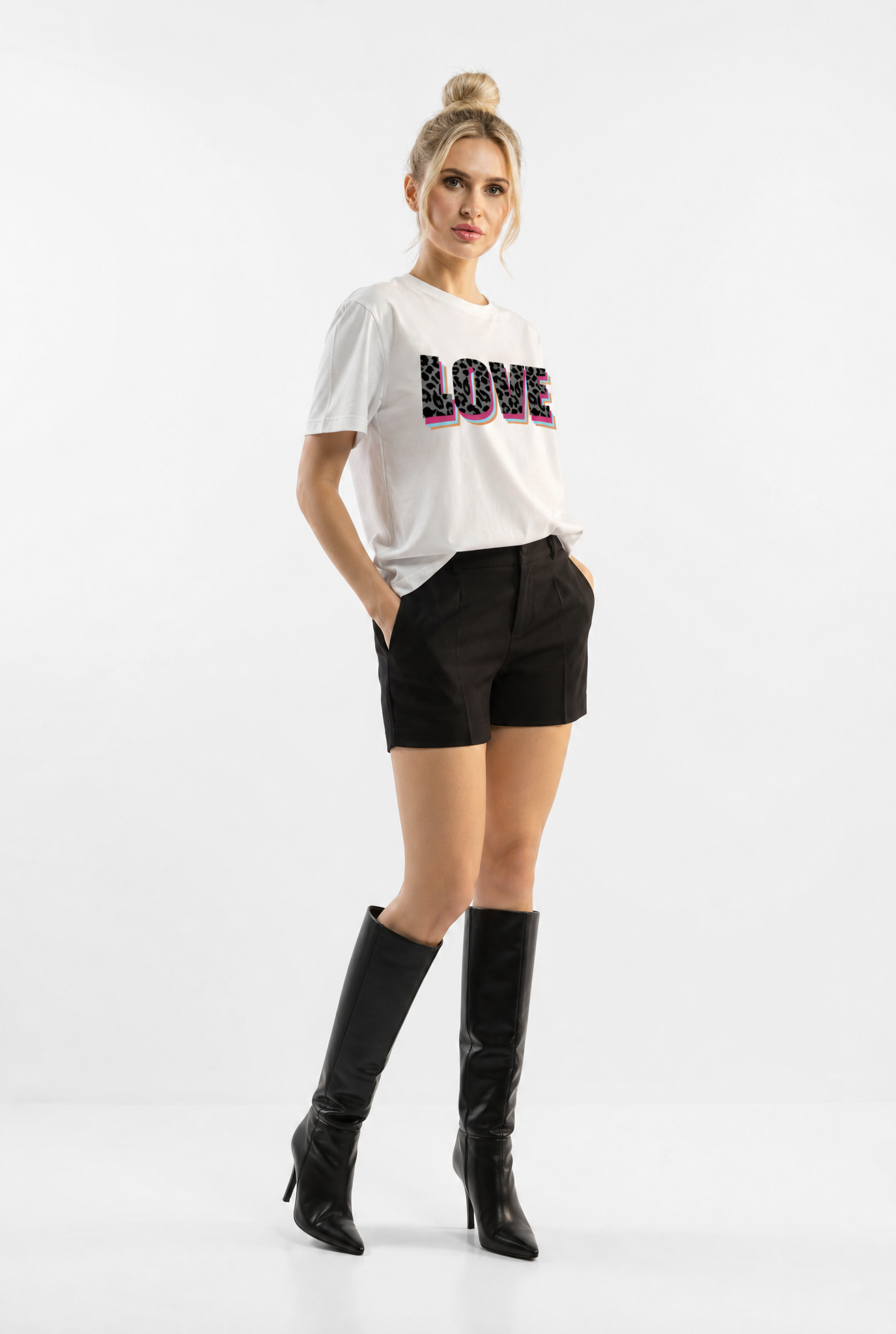 Wildly in Love Black  Leopard Graphic Text Tshirt in White
