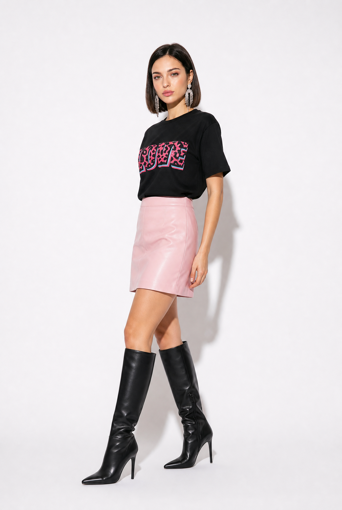 Wildly in Love Pink Leopard Graphic Text Tshirt in Black