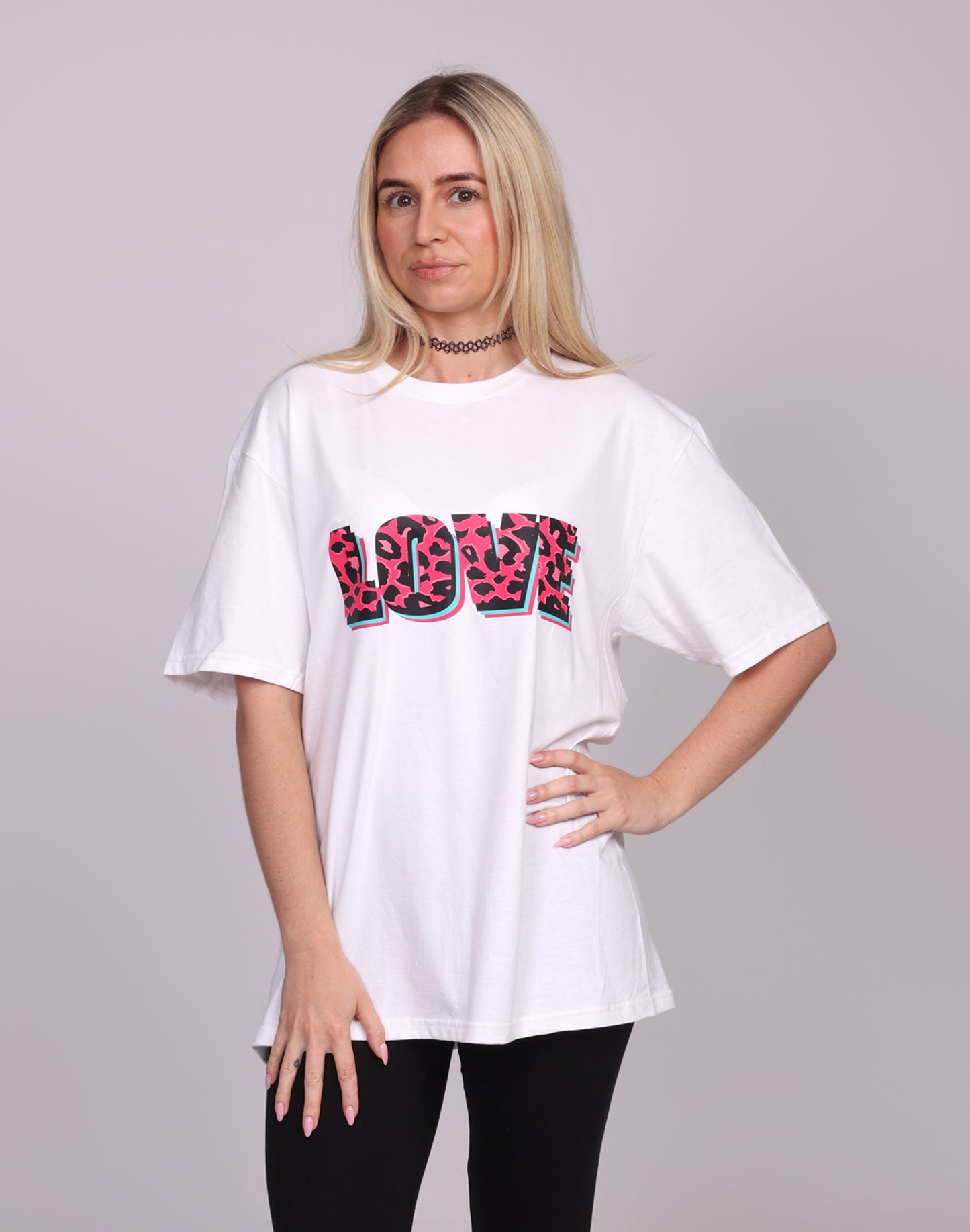 Wildly in Love Pink Leopard Graphic Text Tshirt in White