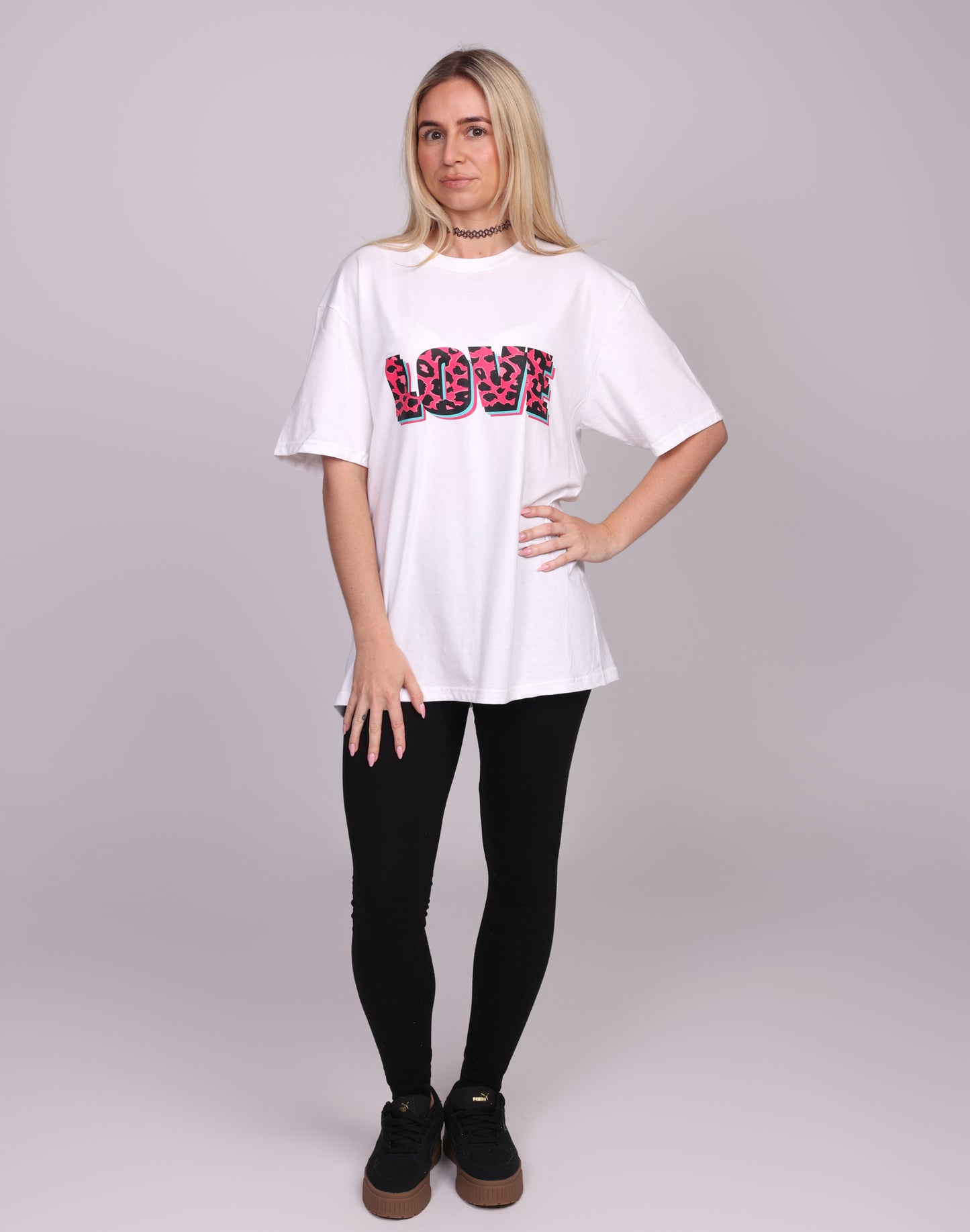 Wildly in Love Pink Leopard Graphic Text Tshirt in White