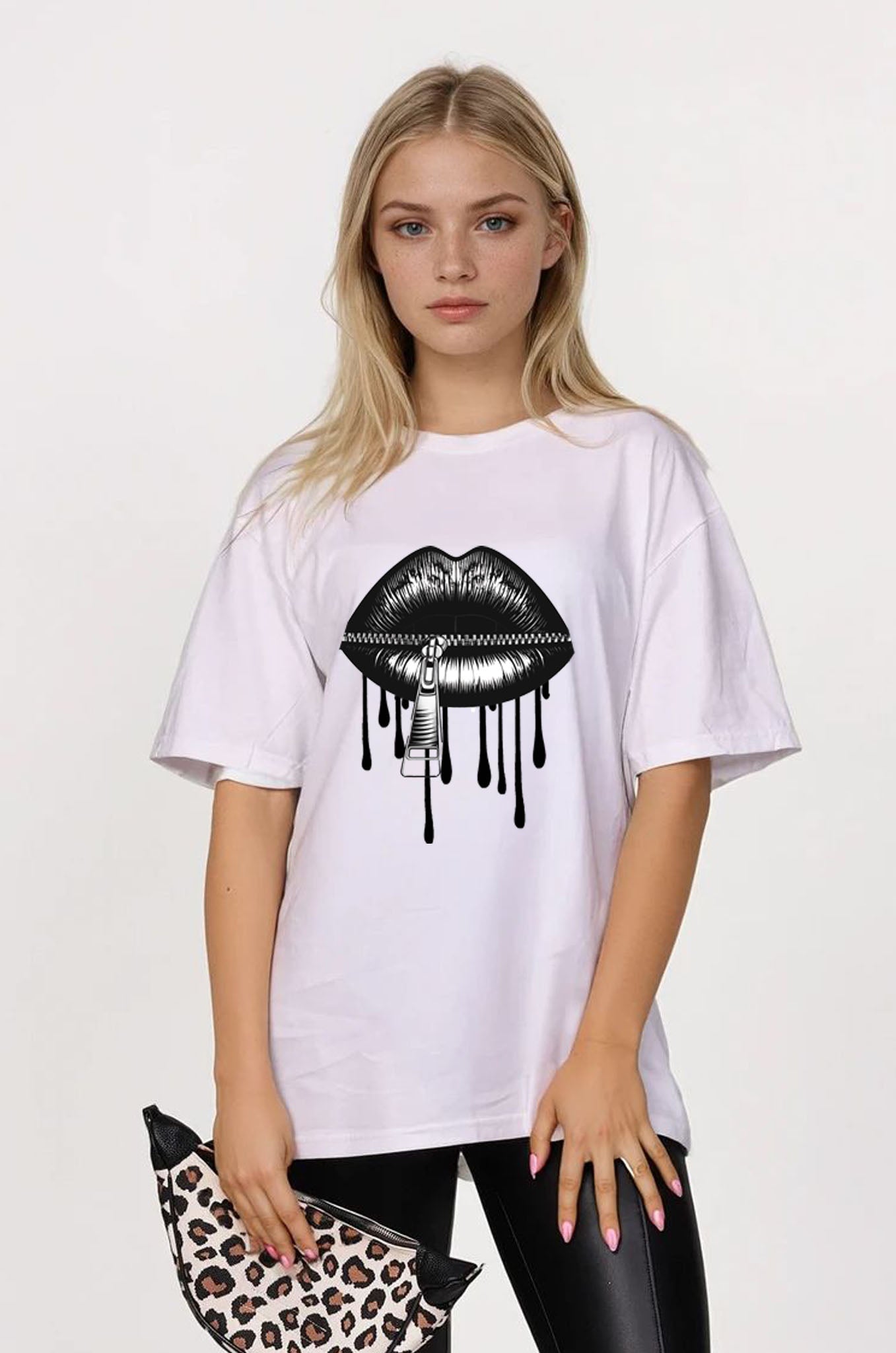 Locked Lips Drip T-Shirt in White