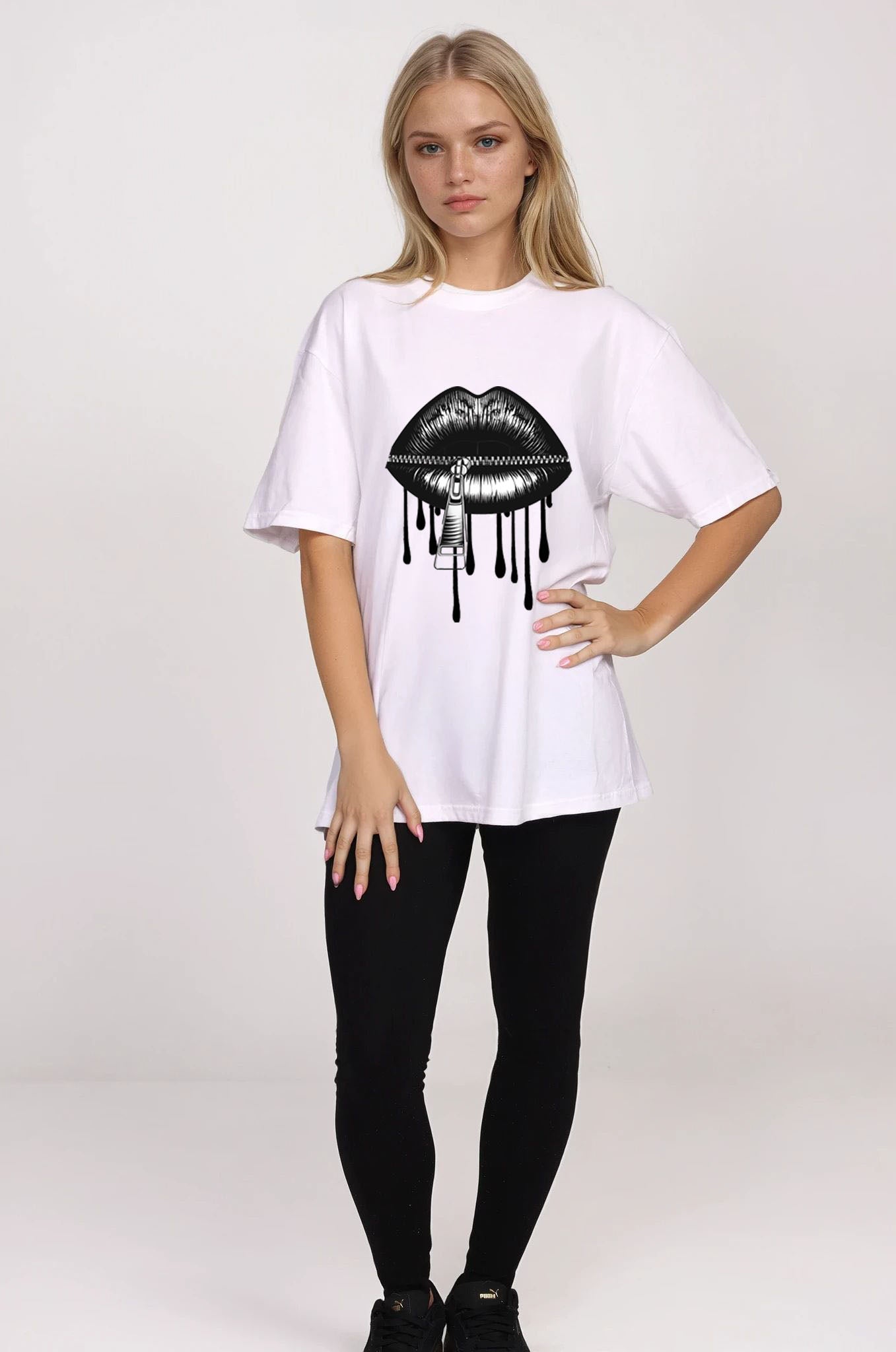 Locked Lips Drip T-Shirt in White