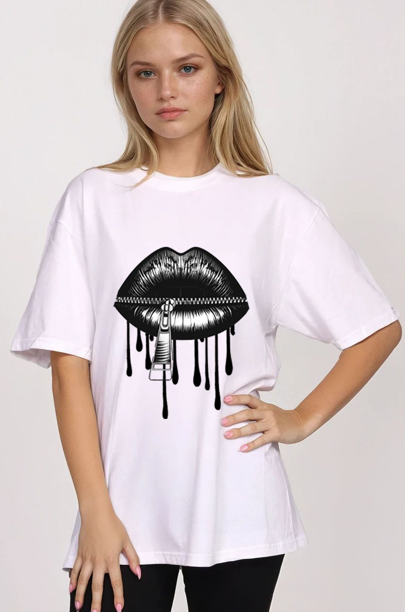 Locked Lips Drip T-Shirt in White