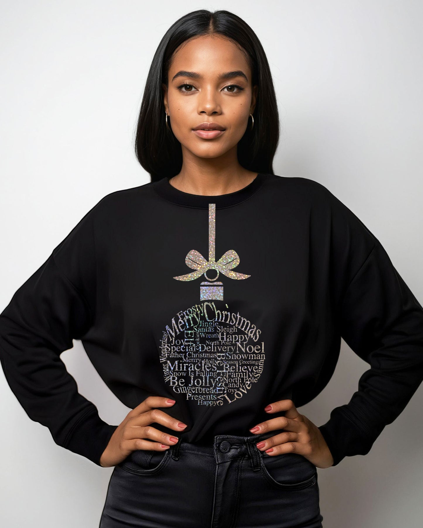 Festive Font Bauble Black Christmas Jumper