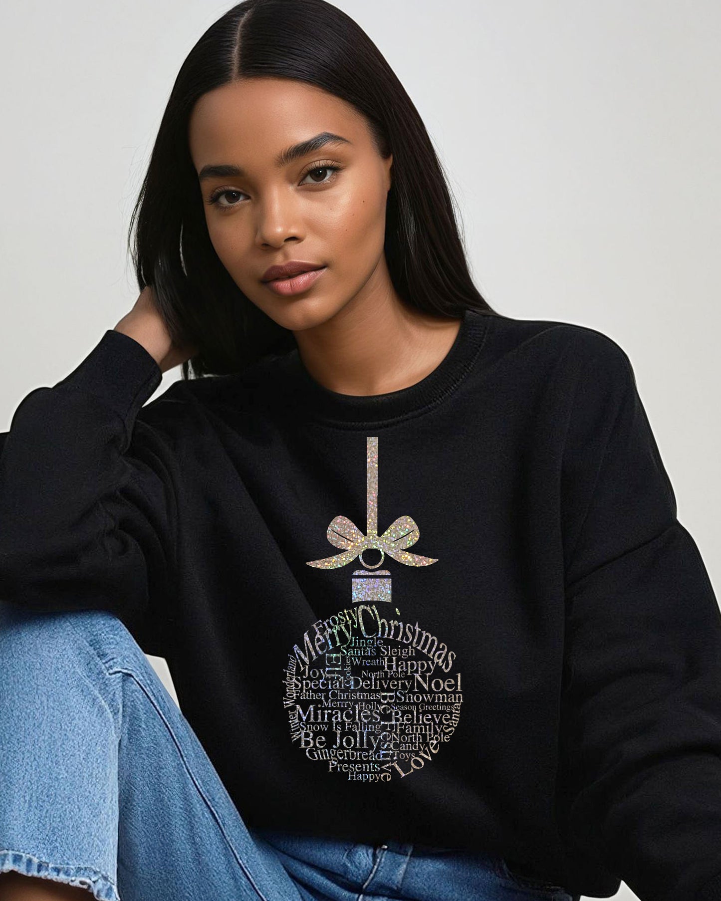 Festive Font Bauble Black Christmas Jumper