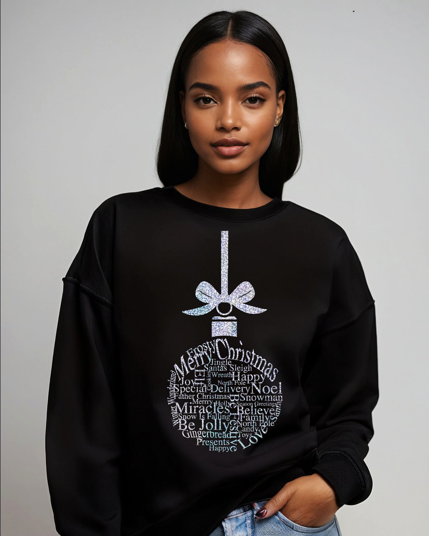 Festive Font Bauble Black Christmas Jumper