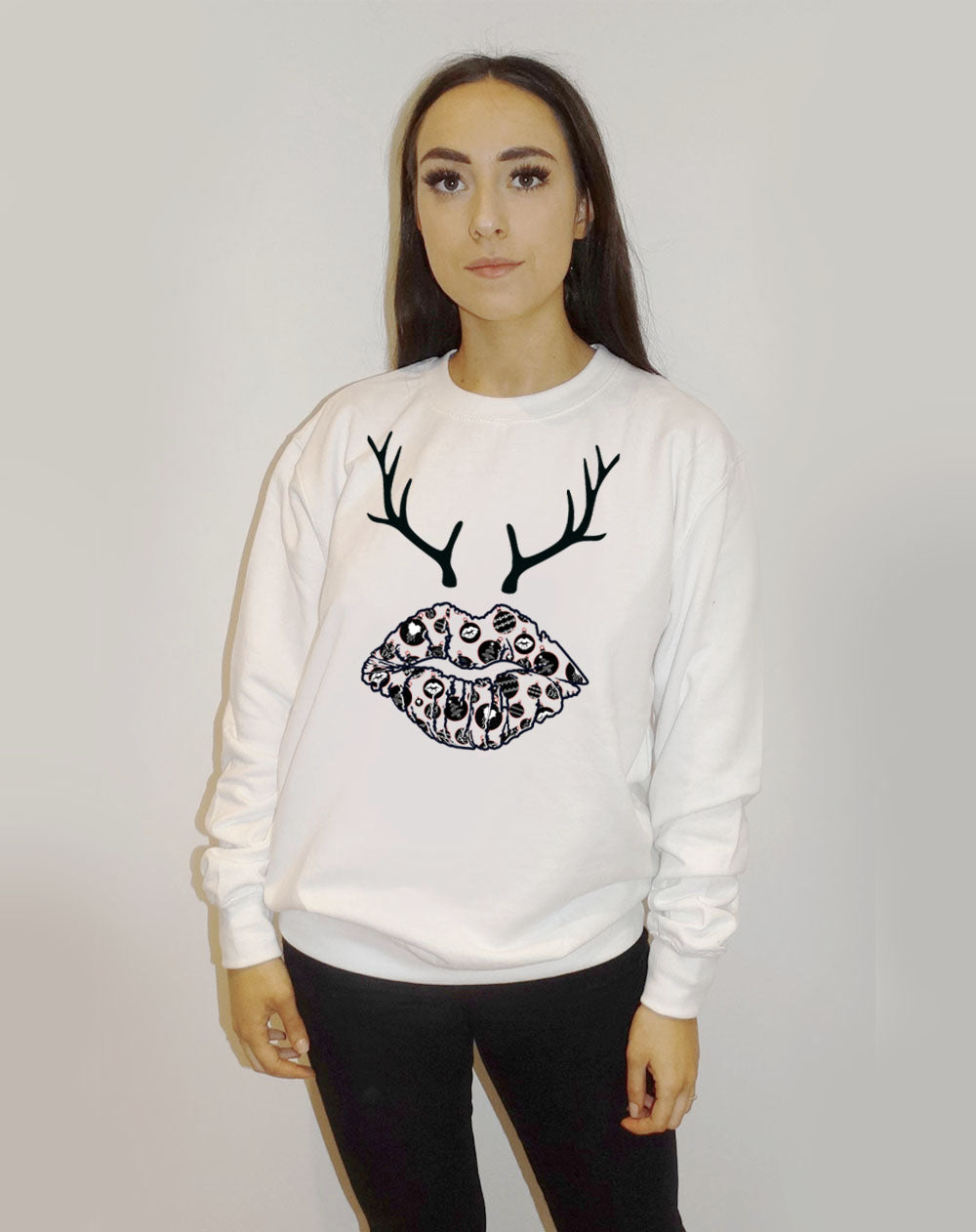 Baubles and Blitzen Kiss White Christmas Sweater