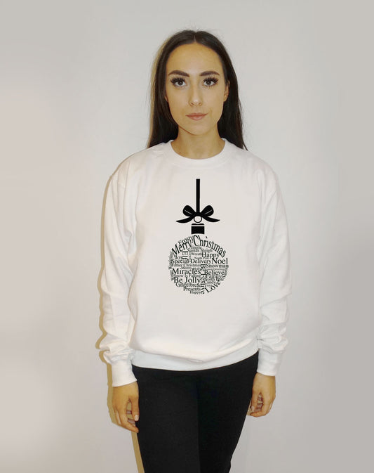 Festive Font Bauble White Christmas Jumper