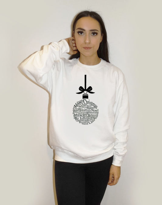 Festive Font Bauble White Christmas Jumper