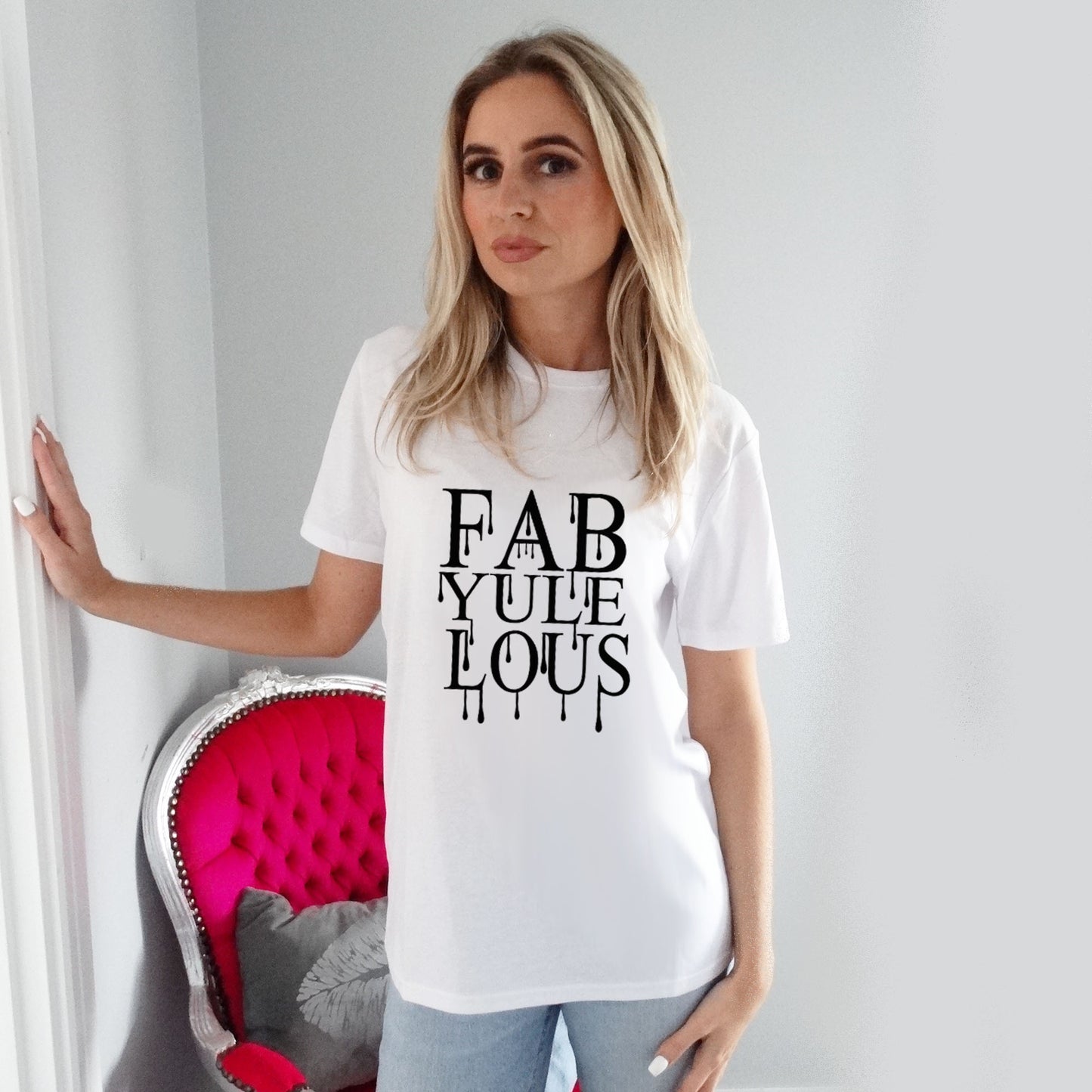 White Christmas Tee With Black Fabyuleous icicles Graphic Print