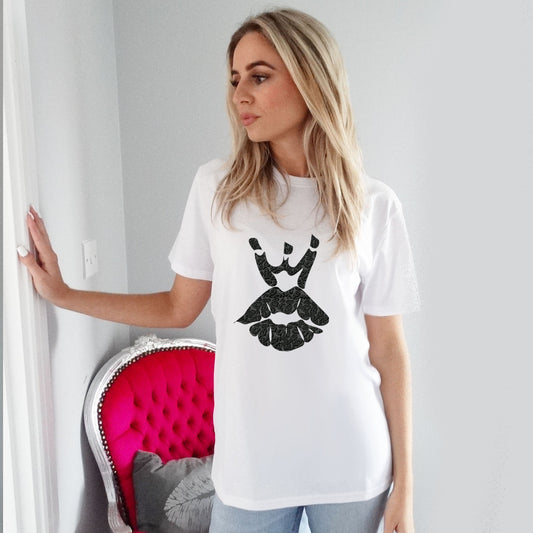 White Tshirt With Black Leopard Royal Kiss Print