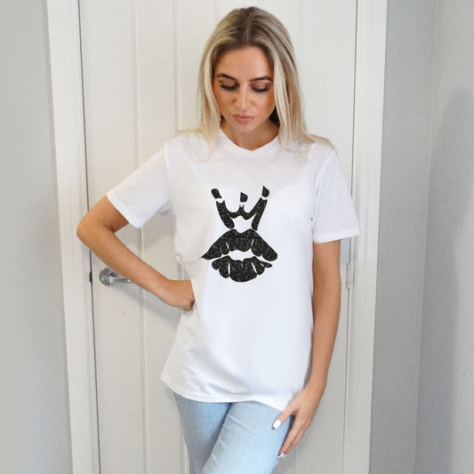 White Tshirt With Black Leopard Royal Kiss Print