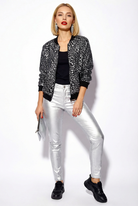 Black Sparkle Leopard Bomber Jacket
