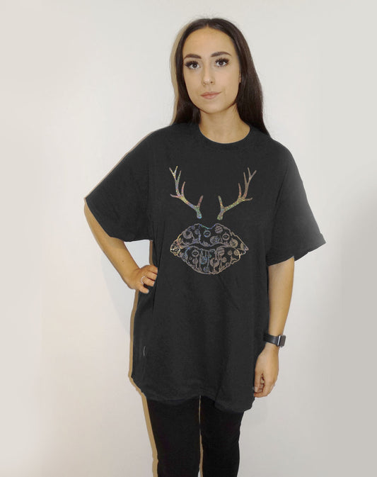 Festive Sparkle Baubles and Blitzen Kiss Black Christmas Tshirt