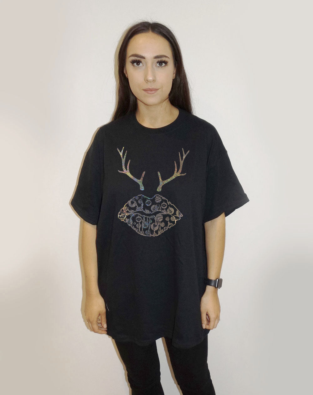 Festive Sparkle Baubles and Blitzen Kiss Black Christmas Tshirt