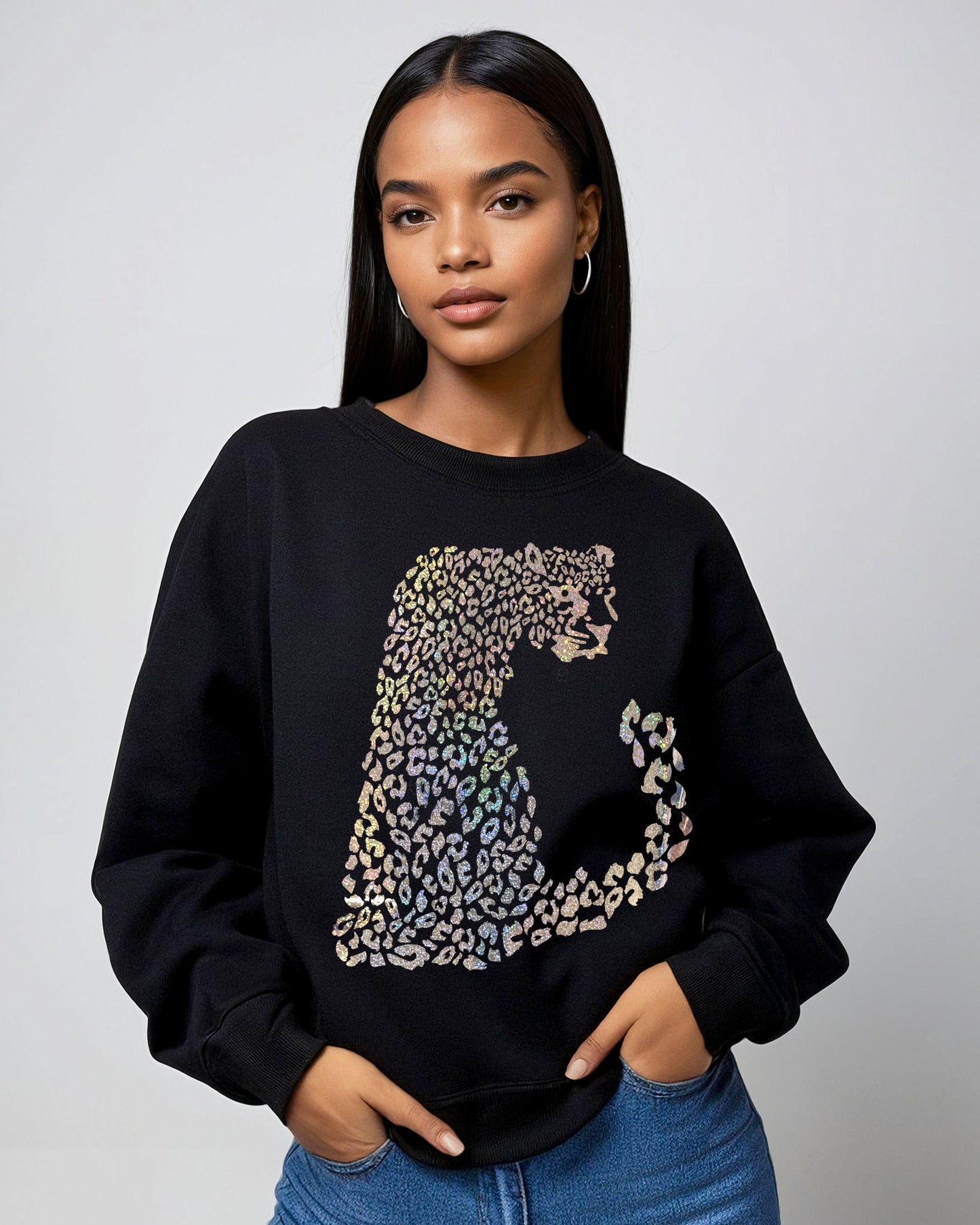 Gold Iridescent Leopard Jumper In Black