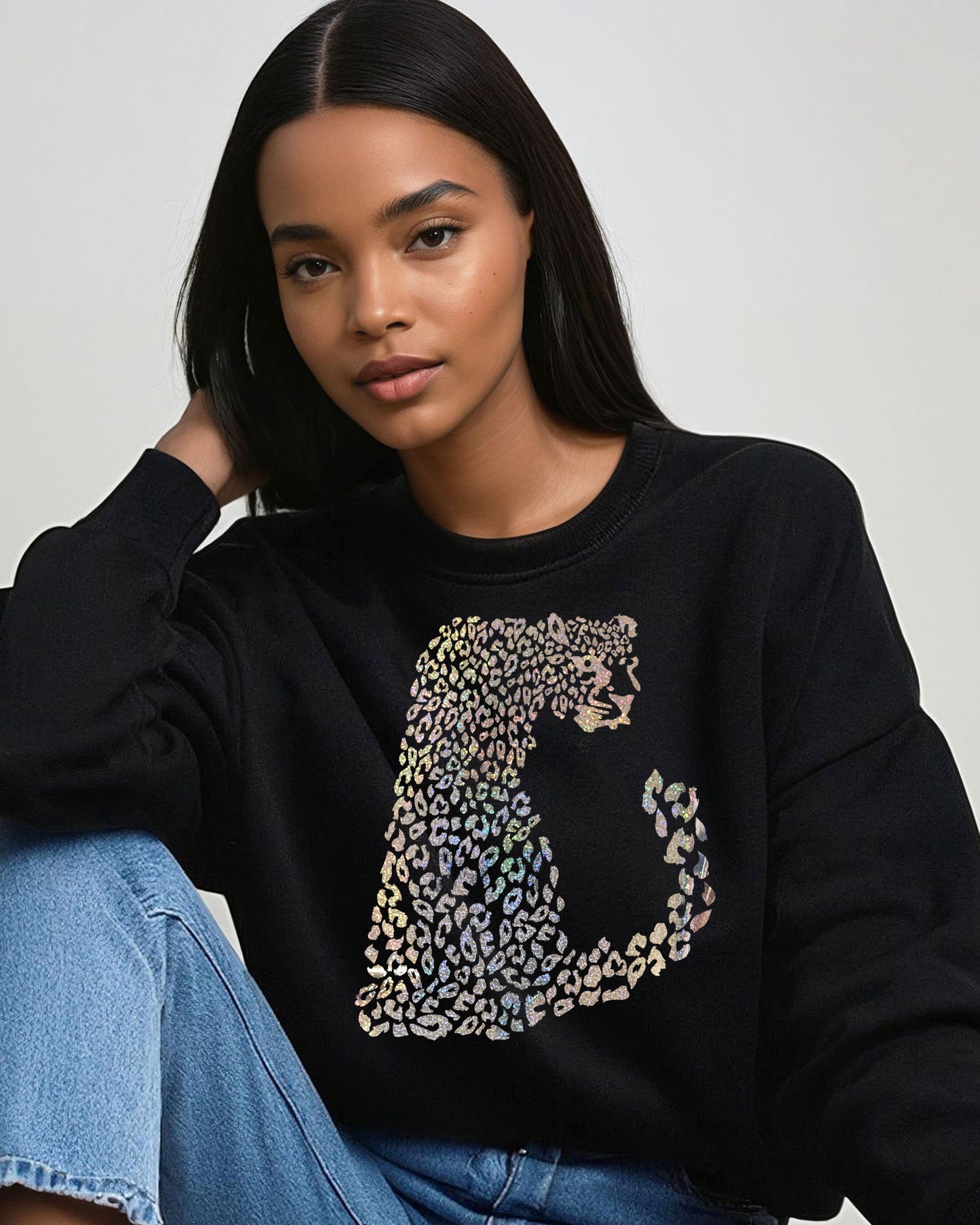 Gold Iridescent Leopard Jumper In Black