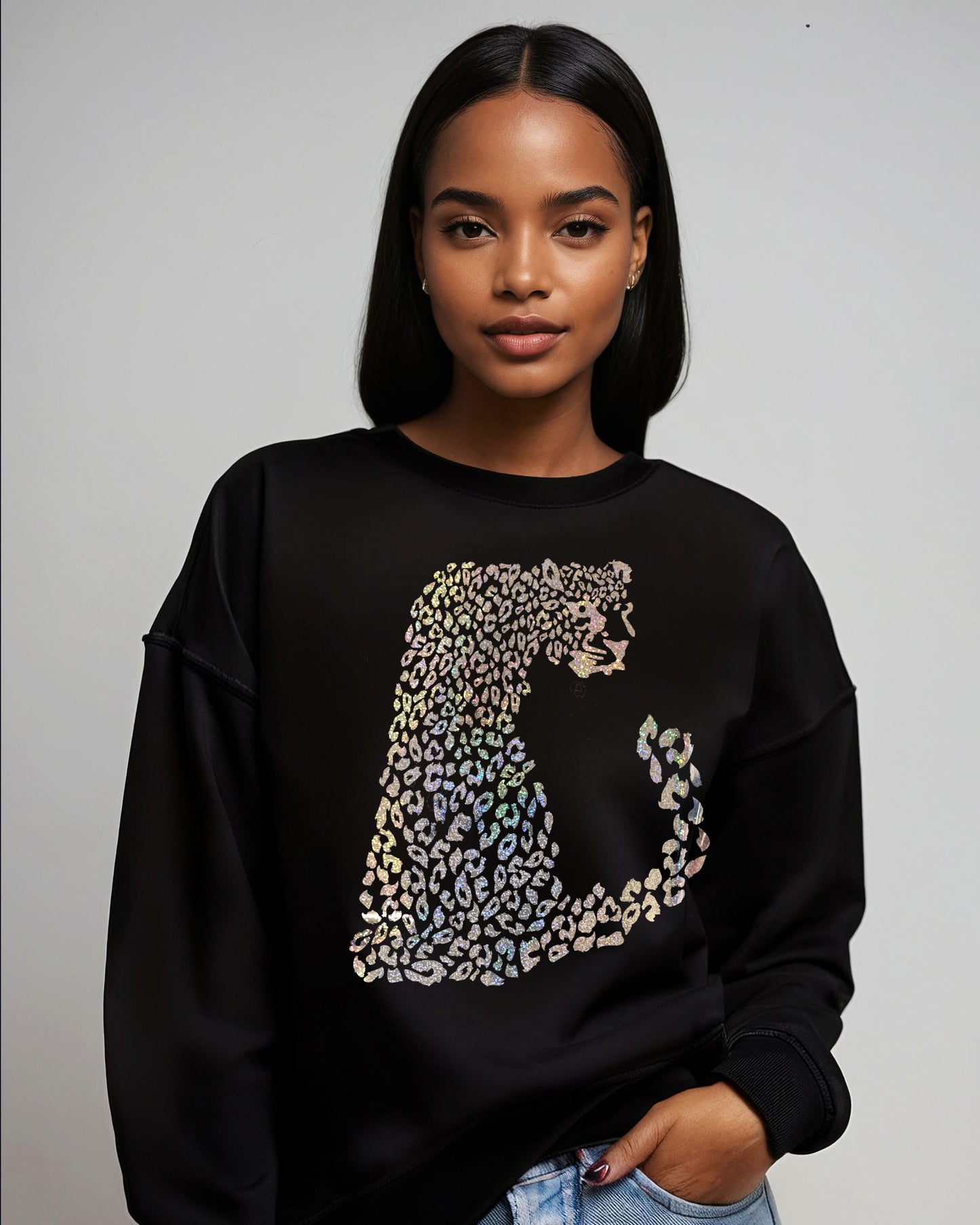 Gold Iridescent Leopard Jumper In Black