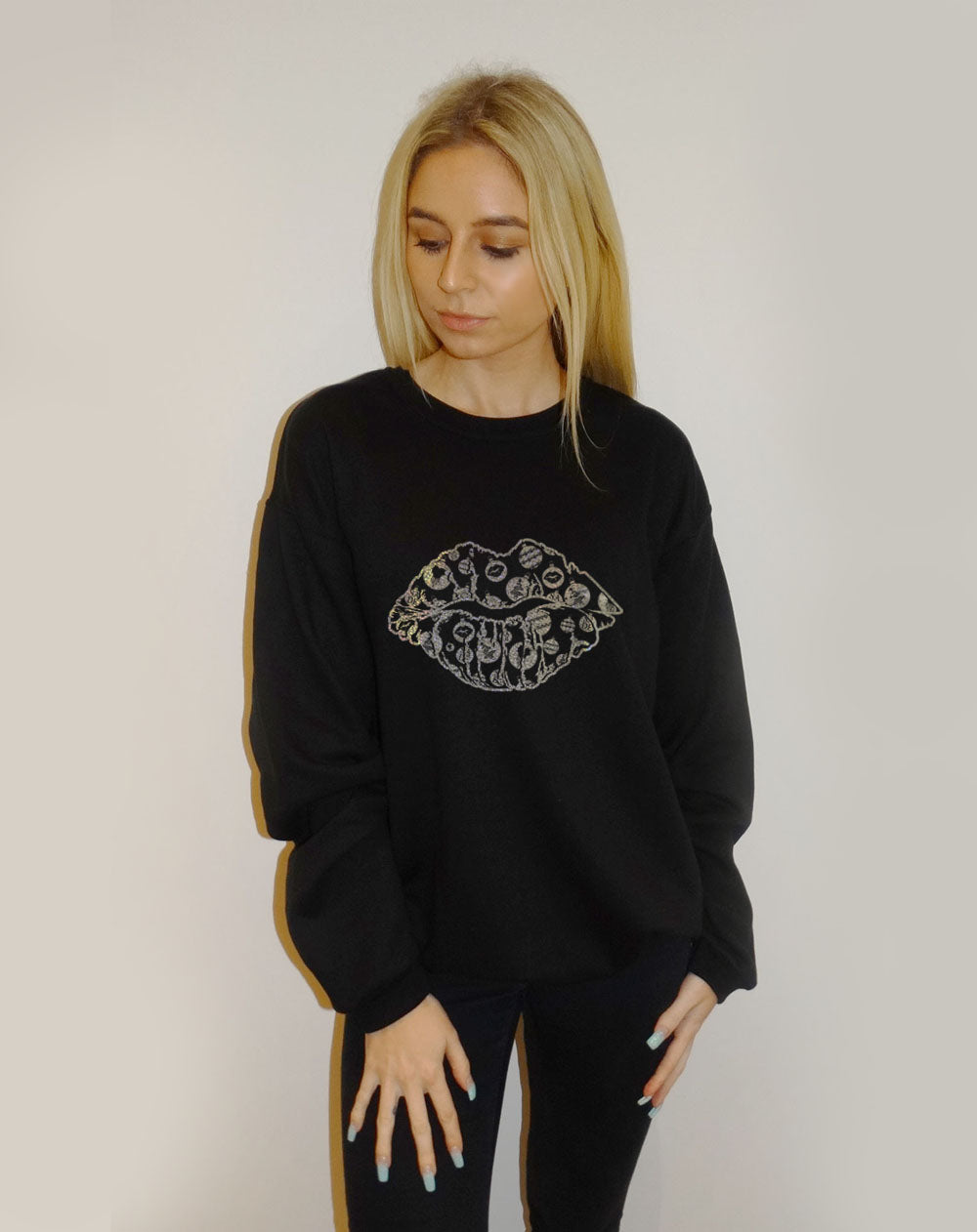 Black Christmas Jumper with Gold Bauble Kiss Print