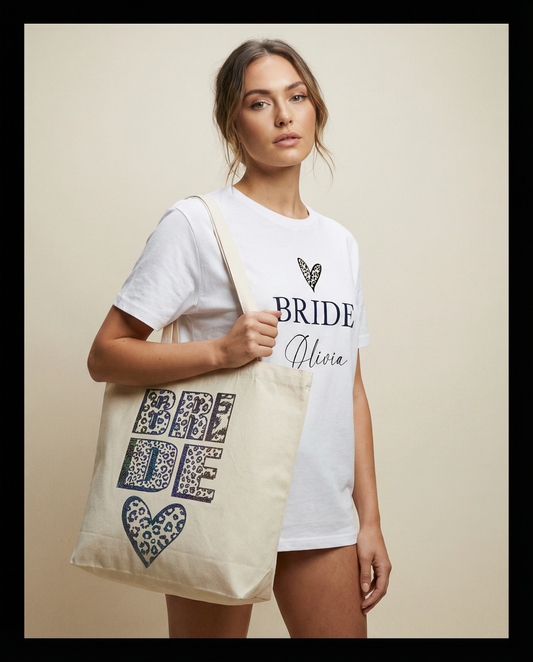 Bride Black Text tote bag in cream