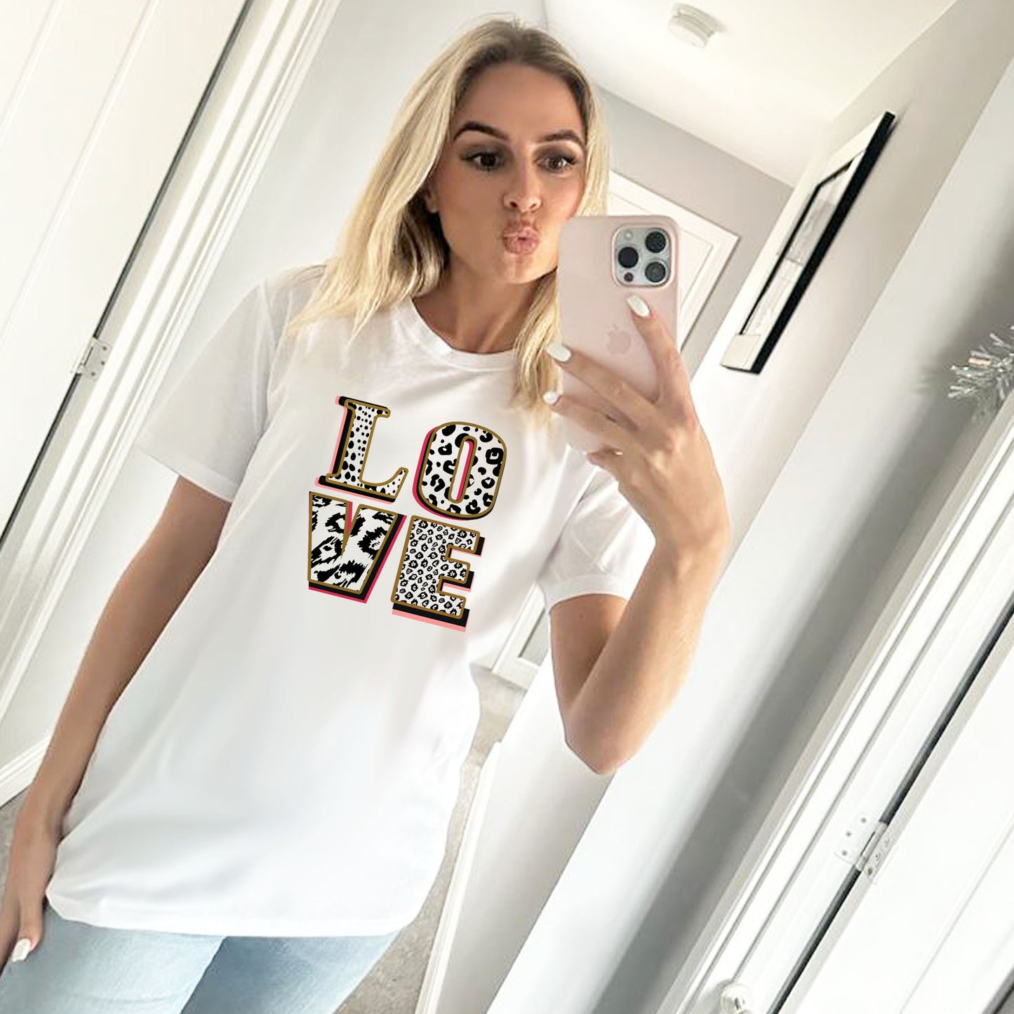 Love in Monochrome Leopard Graphic Tshirt In White