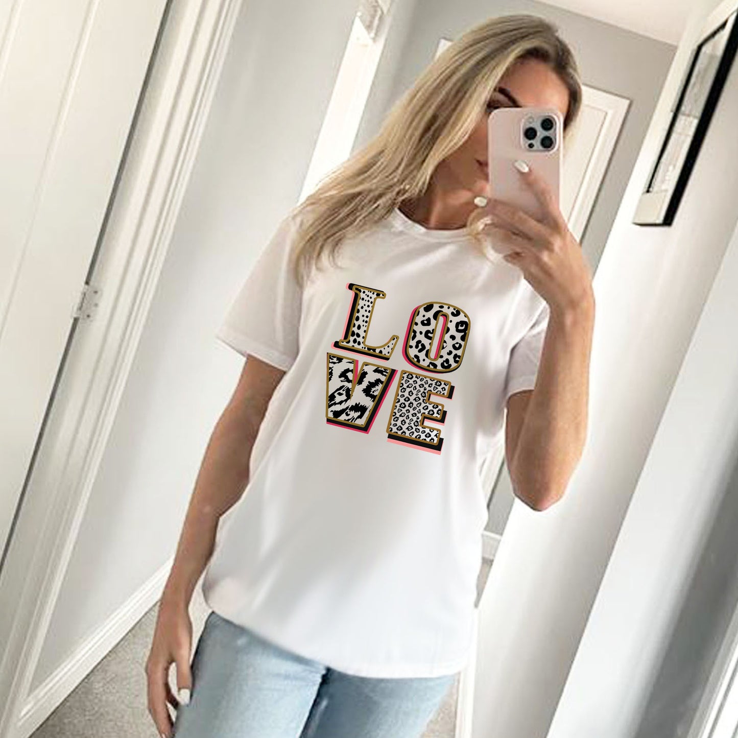 Love in Monochrome Leopard Graphic Tshirt In White