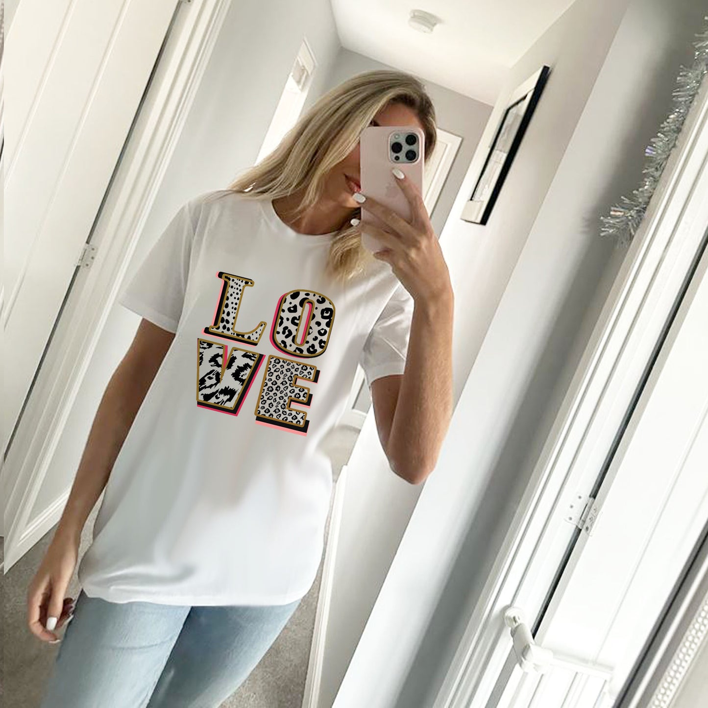 Love in Monochrome Leopard Graphic Tshirt In White