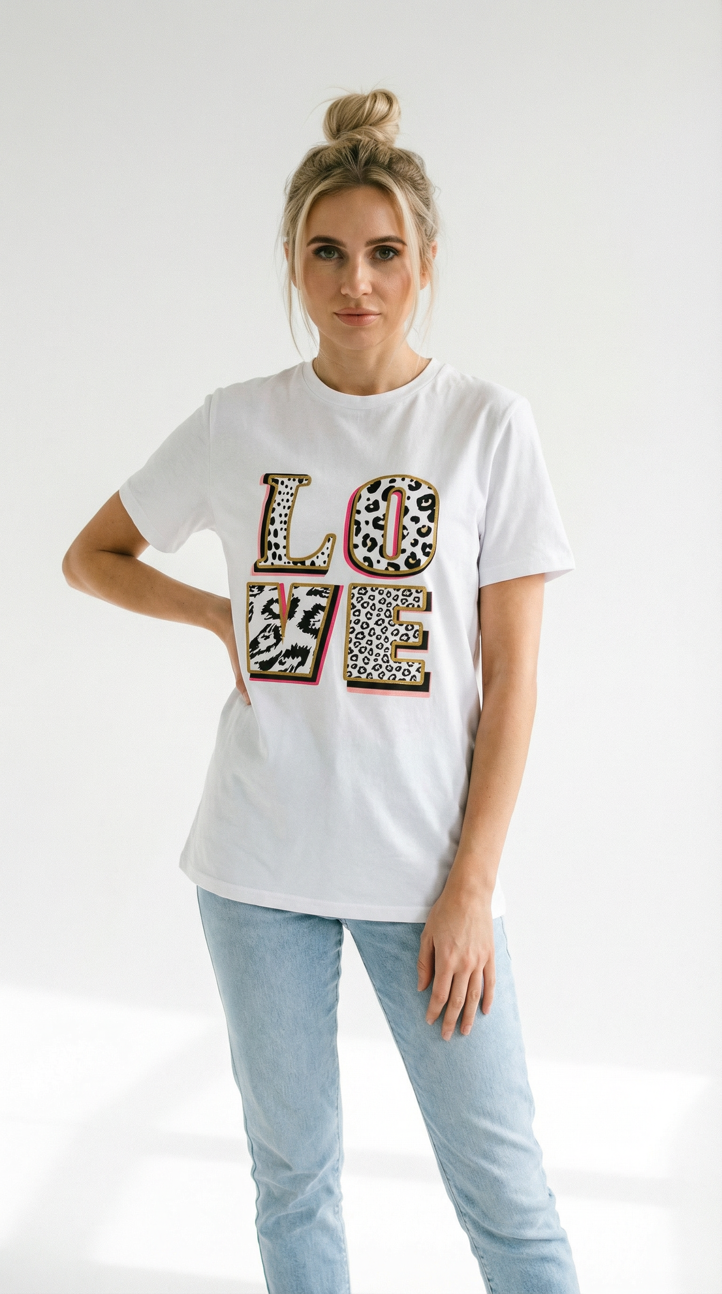 Love in Monochrome Leopard Graphic Tshirt In White