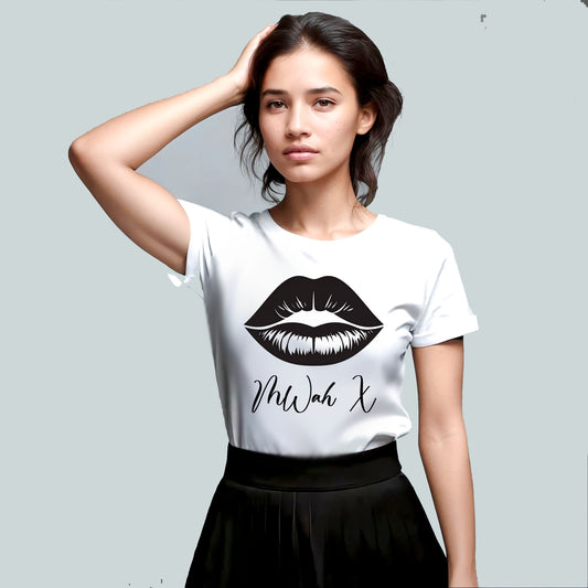 Black Lip Mwah Tshirt In White