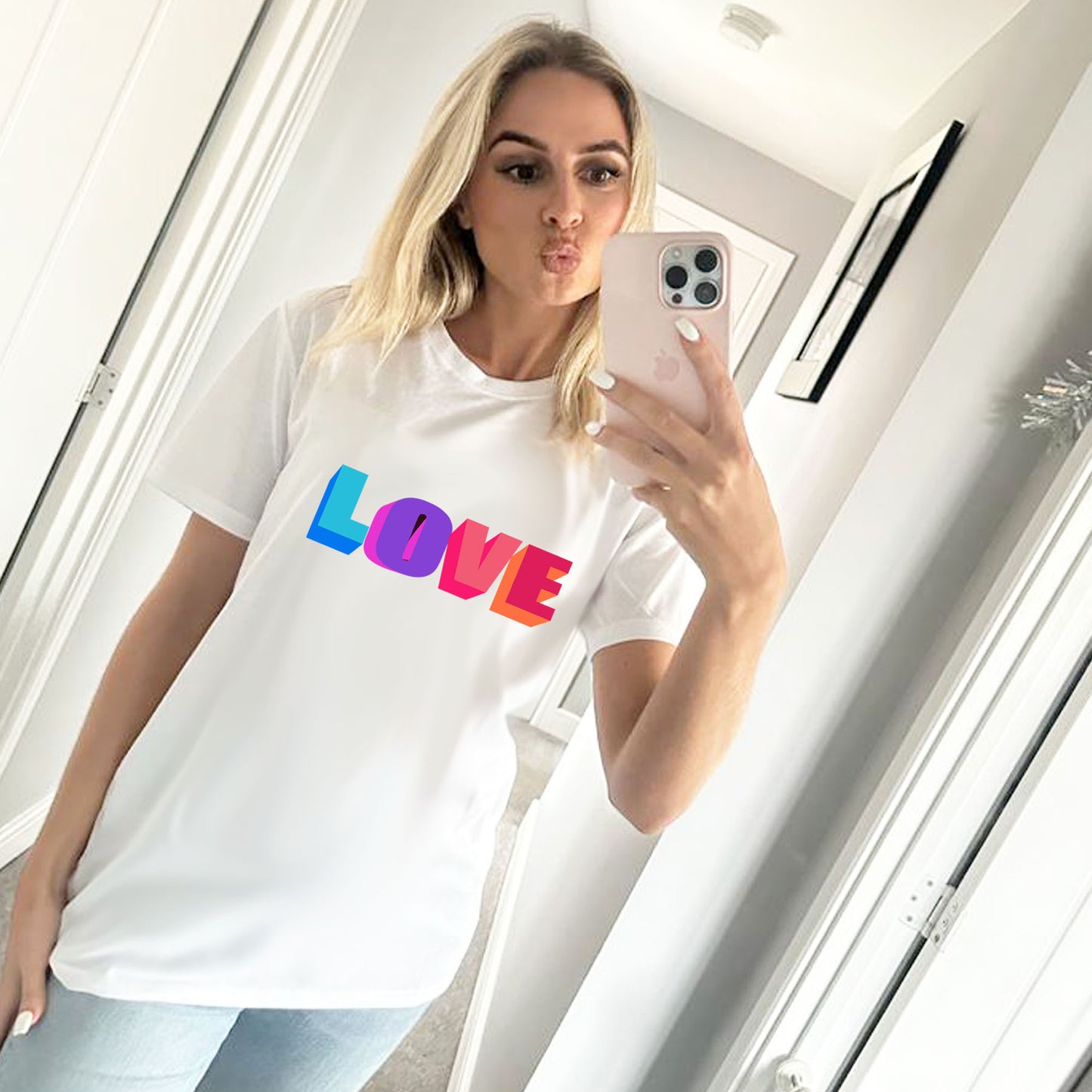 Neon Love in 3D Tshirt in White