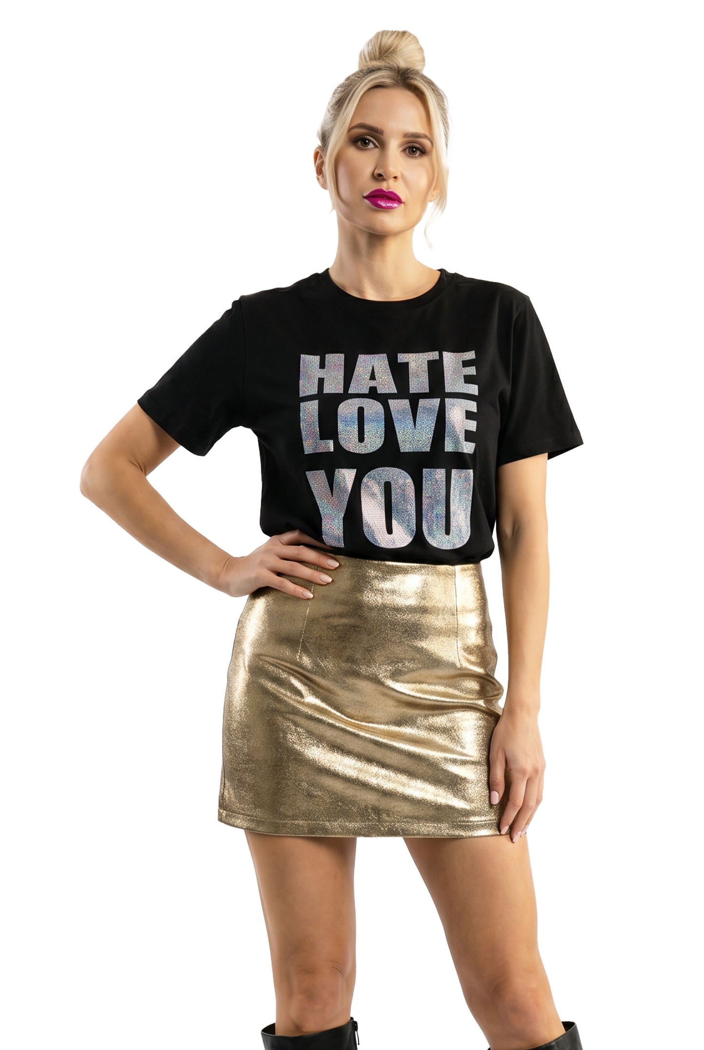 Gold Half-Hearted Love Hate Tshirt In Black