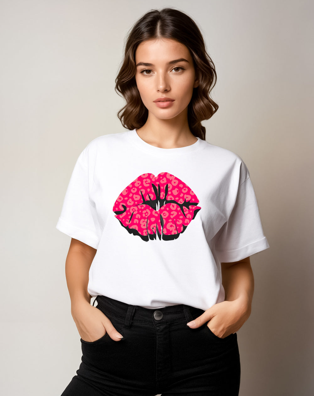 Leopard Lip 3D TShirt In White