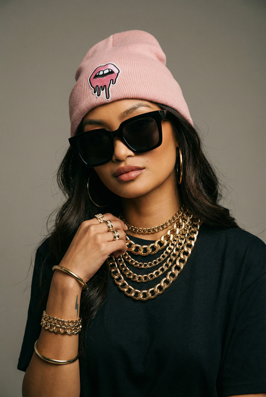 Pink Drip Lip Beanie Hat