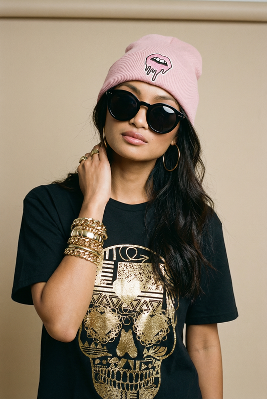 Pink Drip Lip Beanie Hat