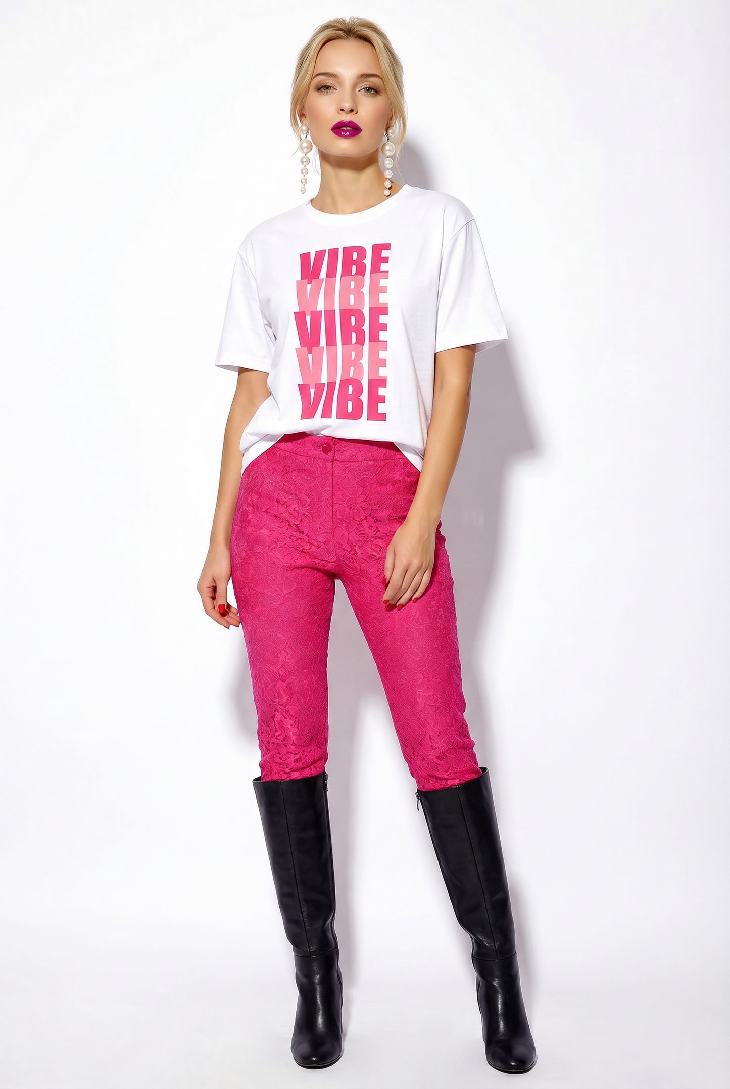 Pink Vibes Tshirt in White