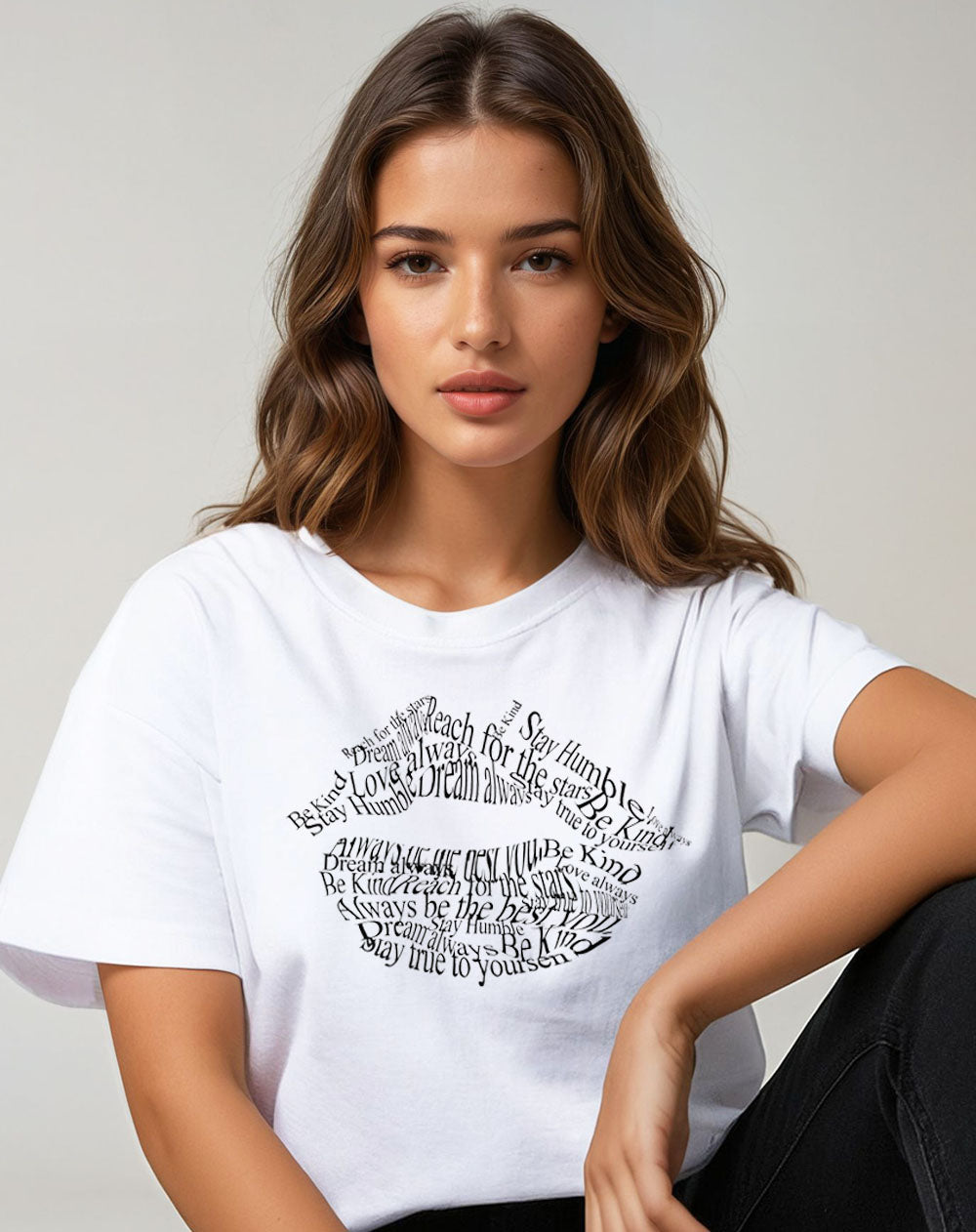 Tshirt with Positive Slogan Lip Print