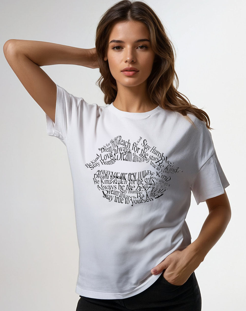 Tshirt with Positive Slogan Lip Print