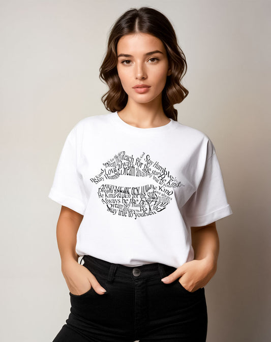 Tshirt with Positive Slogan Lip Print