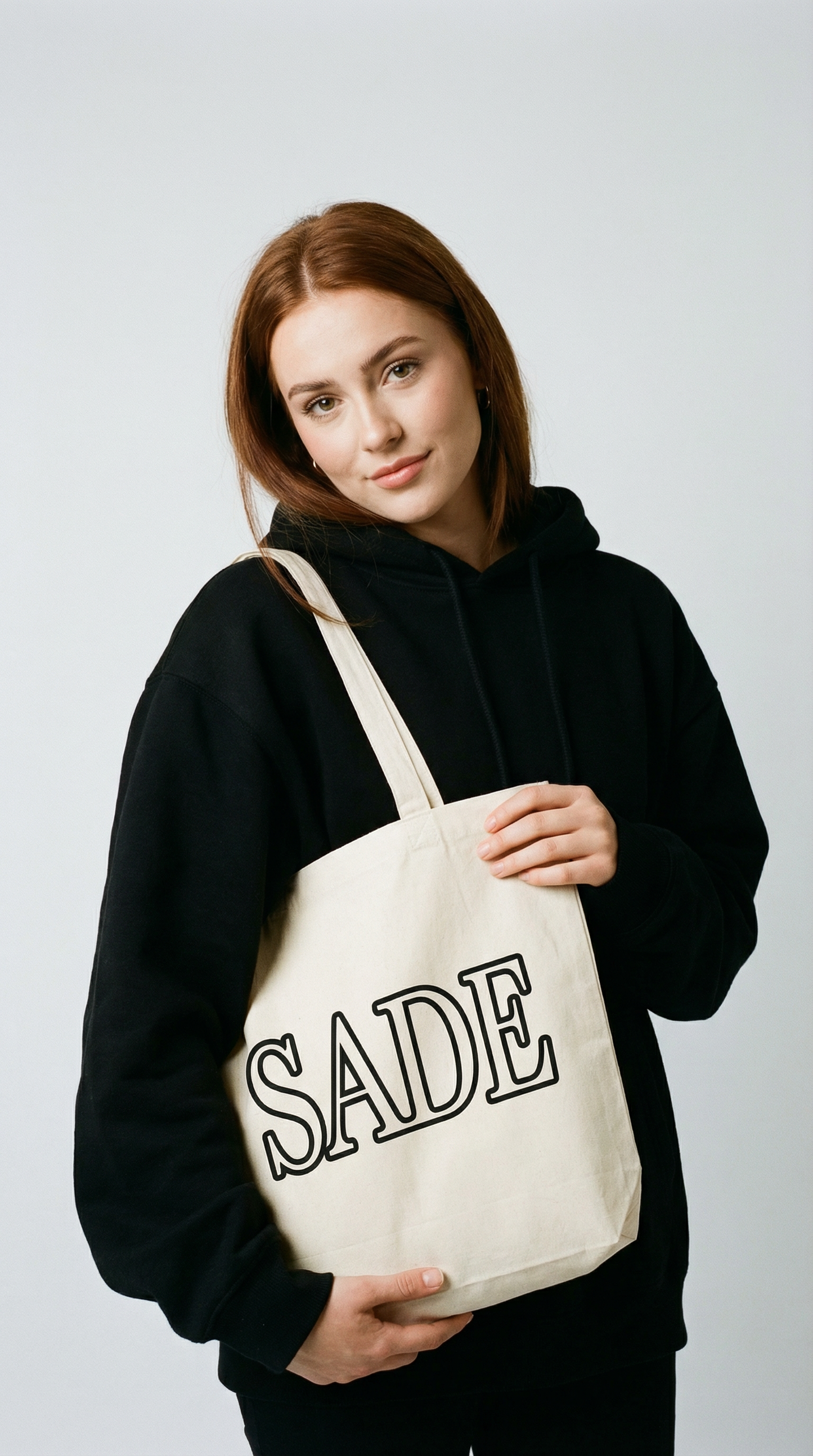 Personalised Name Black Print Tote Bag In Cream