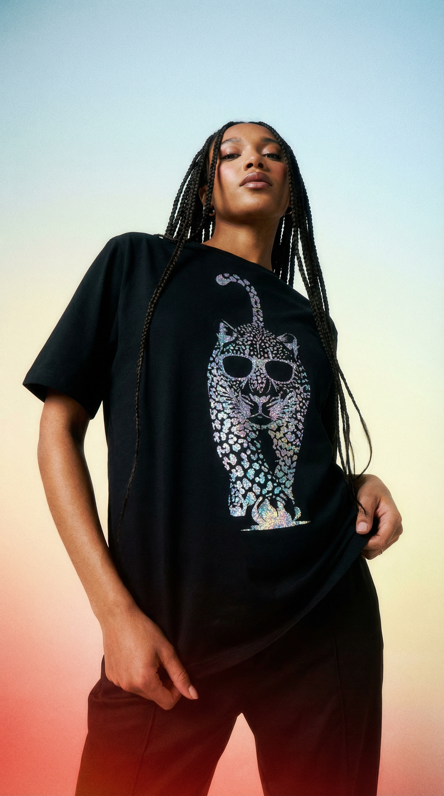 Silver Leopard Luxe Prowl Tshirt In Black