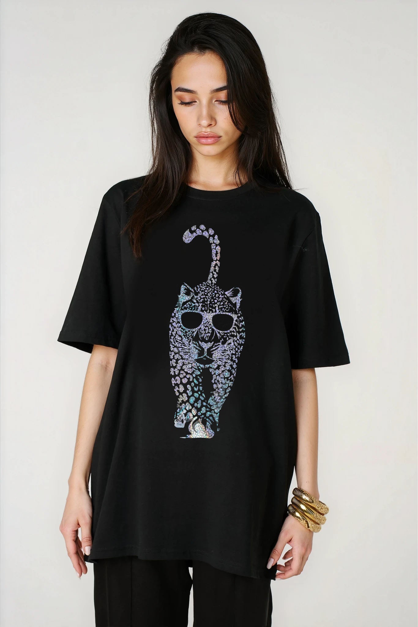 Silver Leopard Luxe Prowl Tshirt In Black