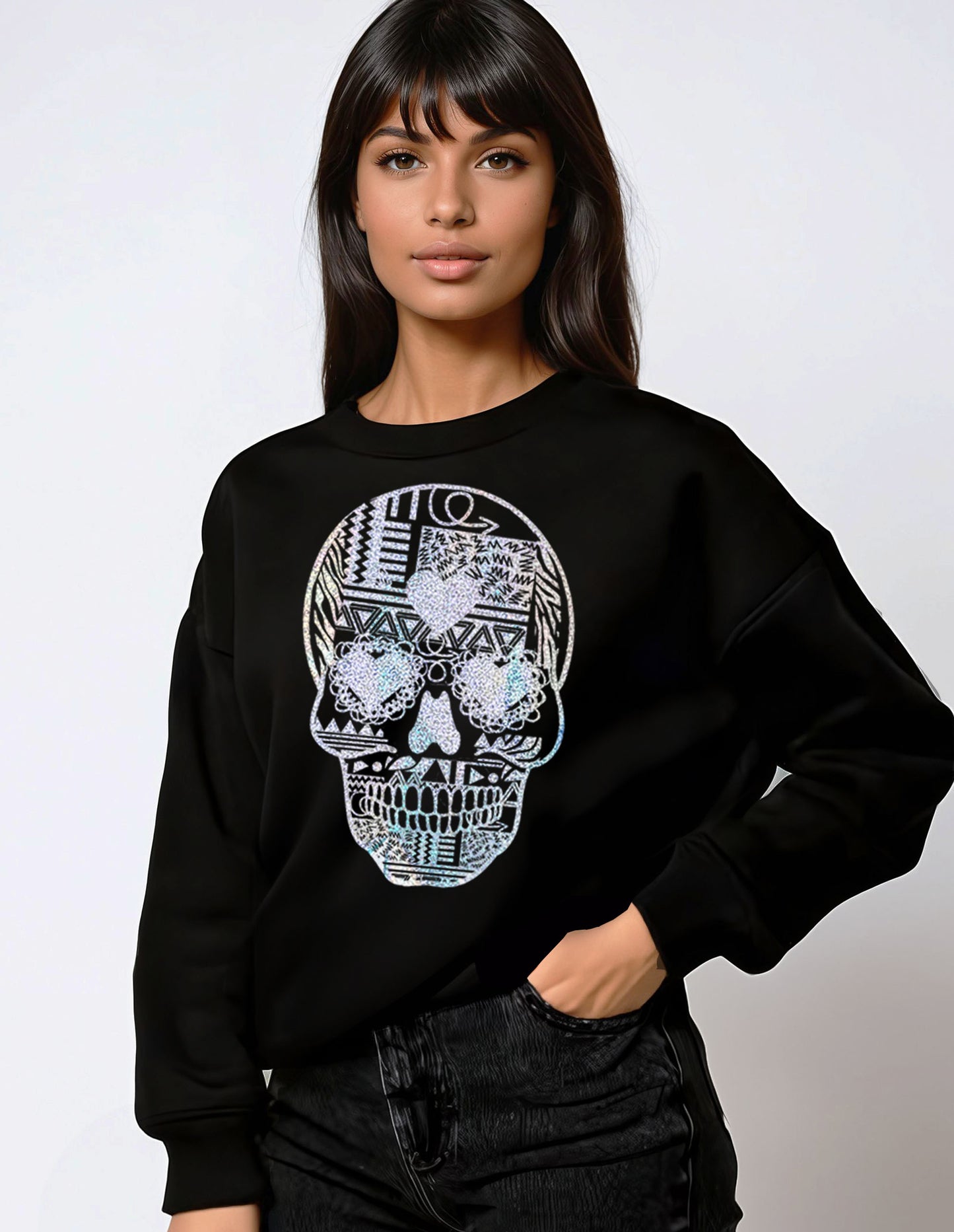 Sugar Skull Halloween Print Sweatshirt