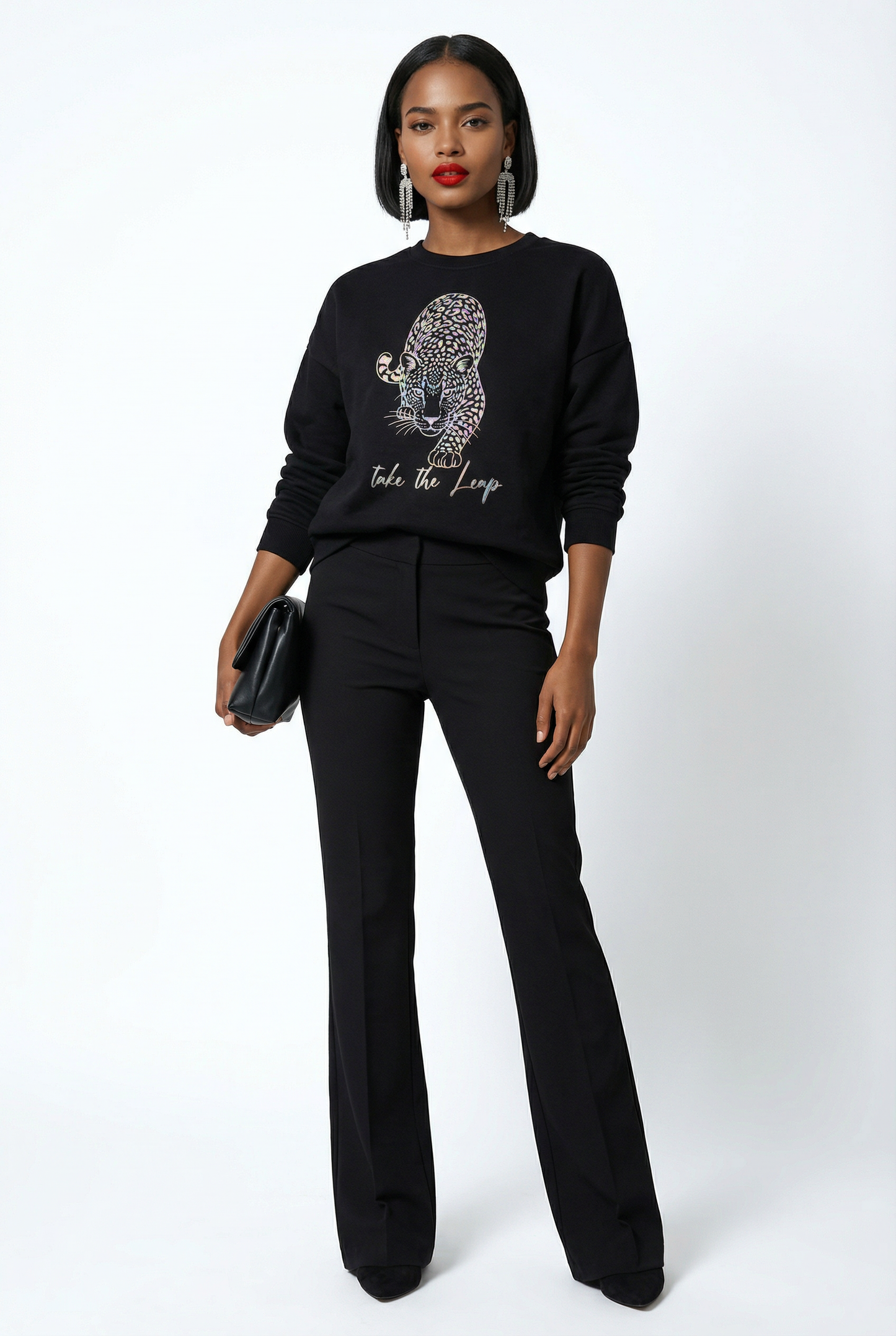 Gold Take the Leap Leopard jumper  in Black